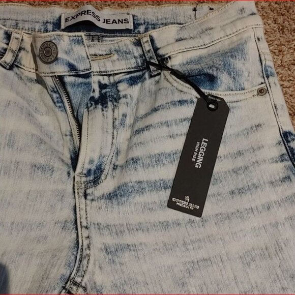 Express Jeans Womens Sz 6 Acid Wash Skinny Blue Jeans Mid Rise 9" New With Tags - Picture 3 of 5